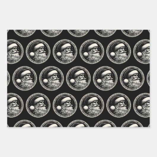 Santa Claus Black Vintag Geschenkpapier Set (Vorderseite)