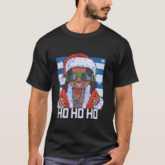 Santa Claus Black Xmas Hip Hop Ho Ho Ho Funny Chri T-Shirt (Vorderseite)