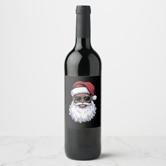 Santa Claus Black Xmas Santa Afro African American Weinetikett (Vorderseite)
