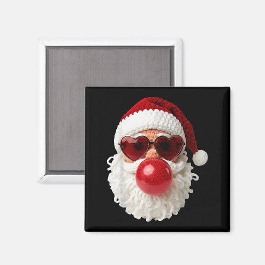 Santa Claus Blowing Yarn Crochet Bubble Gum Heart  Magnet (Vorderseite/Rückseite)