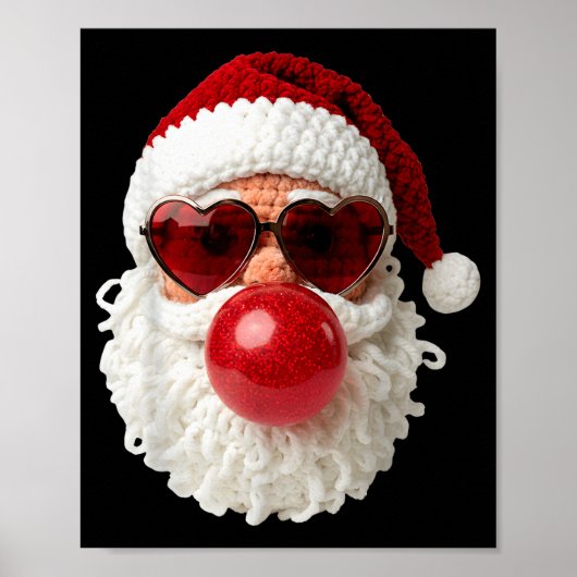 Santa Claus Blowing Yarn Crochet Bubble Gum Heart Poster (Vorne)