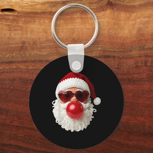 Santa Claus Blowing Yarn Crochet Bubble Gum Heart Schlüsselanhänger (Vorderseite)