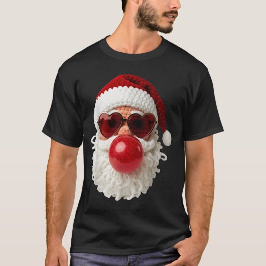 Santa Claus Blowing Yarn Crochet Bubble Gum Heart T-Shirt (Vorderseite)