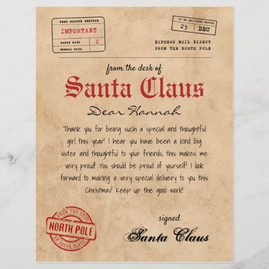 Santa Claus Brief vom Vintagen Printable vom Weihn (Vorderseite)