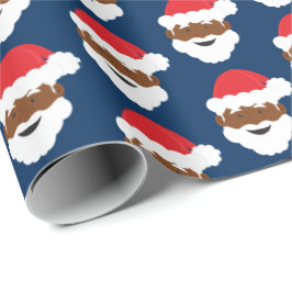 Santa Claus Brown Skin Blue Weihnachten Geschenkpapier