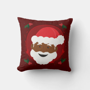 Santa Claus Brown Skin Red Holly Weihnachten Kissen
