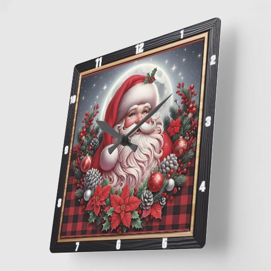 Santa Claus Buffalo Plaid Quadratische Wanduhr (Winkel)