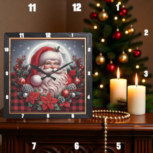 Santa Claus Büffelkaromuster Quadratische Wanduhr