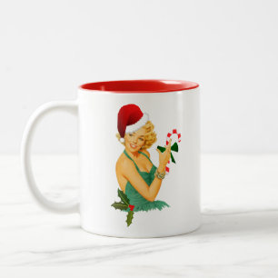 Santa Claus Button auf Zweifarbige Tasse