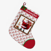 Santa Claus Candy Cane Name Red & Green Großer Weihnachtsstrumpf (Vorderansicht (hängend))