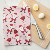 Santa Claus Candy Canes Snowflakes Pattern Red Geschirrtuch (Viertel Falte)