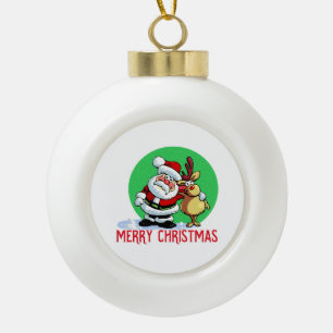 Santa Claus Cartoon mit Rentieren Keramik Kugel-Ornament