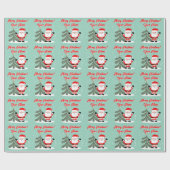 Santa Claus cartoon with Christmas tree teal Geschenkpapier (Flach)