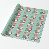 Santa Claus cartoon with Christmas tree teal Geschenkpapier (Ungerollt)