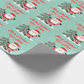 Santa Claus cartoon with Christmas tree teal Geschenkpapier (Ecke)