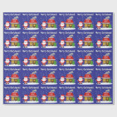 Santa Claus cartoon with house and Christmas tree Geschenkpapier (Flach)