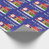 Santa Claus cartoon with house and Christmas tree Geschenkpapier (Ecke)