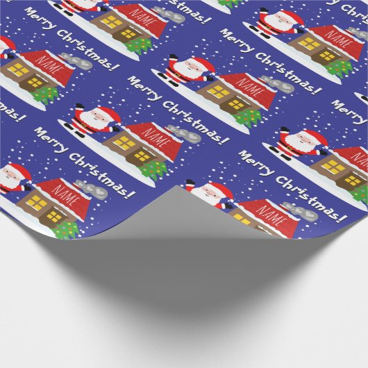Santa Claus cartoon with house and Christmas tree Geschenkpapier (Ecke)
