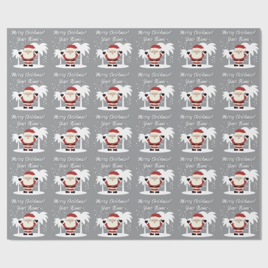 Santa Claus cartoon with palm trees grey Christmas Geschenkpapier (Flach)