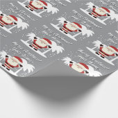 Santa Claus cartoon with palm trees grey Christmas Geschenkpapier (Ecke)