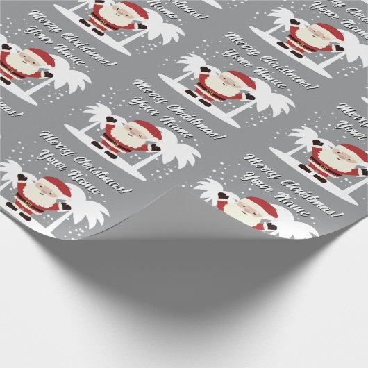 Santa Claus cartoon with palm trees grey Christmas Geschenkpapier (Ecke)