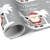Santa Claus cartoon with palm trees grey Christmas Geschenkpapier (Rolleneckpunkt)