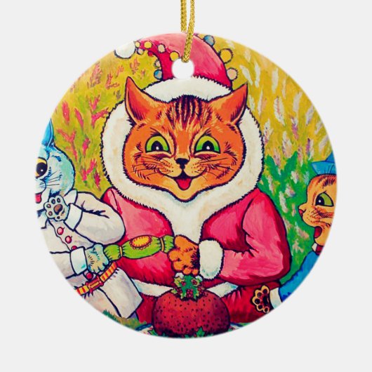 Santa Claus Cat, Louis Wain Keramik Ornament (Vorne)