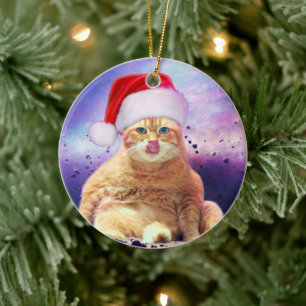 Santa Claus Cat Moon Keramik Ornament