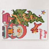Santa Claus, cat stealing star, Pixel Art Puzzle (Horizontal)