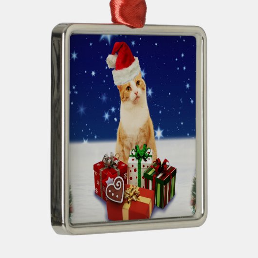 Santa Claus Cat with Christmas Gift Ornament Aus Metall (Rechts)