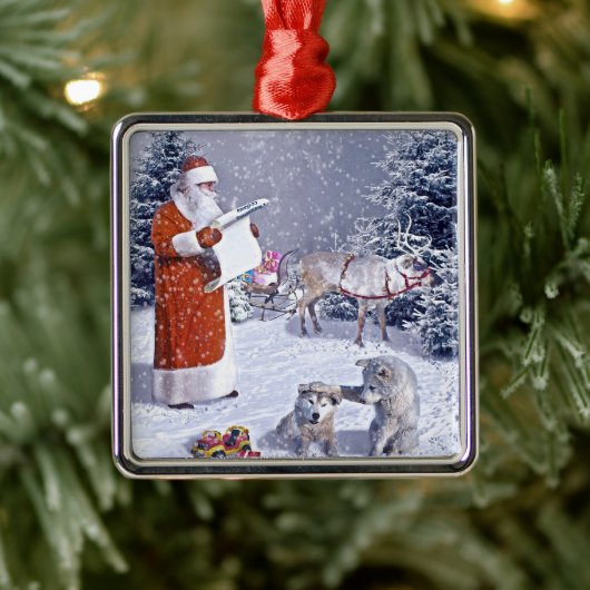 Santa Claus checking the gift list Ornament Aus Metall (Baum)