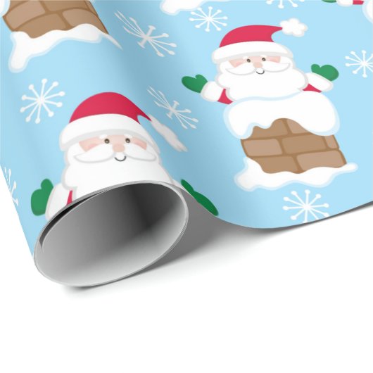 Santa Claus Chimney auf Blue Snow Weihnachtsgesche Geschenkpapier (Rolleneckpunkt)