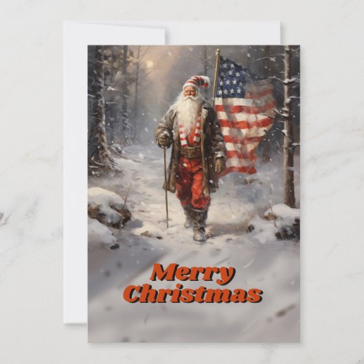 Santa Claus Christmas American Flag Feiertagskarte (Vorderseite)