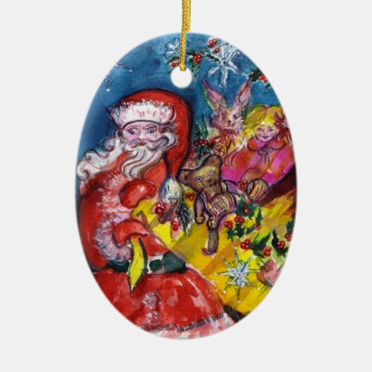 SANTA CLAUS, CHRISTMAS GIFTS UND TOYS Red Ruby Gem Keramikornament (Vorne)