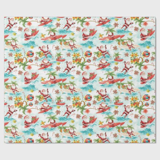 Santa Claus Christmas in July at the beach surfer Geschenkpapier (Flach)