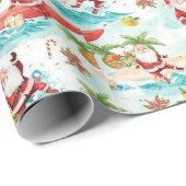 Santa Claus Christmas in July at the beach surfer Geschenkpapier (Rolleneckpunkt)