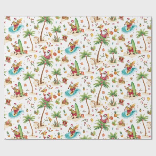 Santa Claus Christmas in July at the beach surfer Geschenkpapier (Flach)