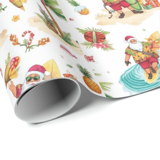 Santa Claus Christmas in July at the beach surfer Geschenkpapier (Rolleneckpunkt)