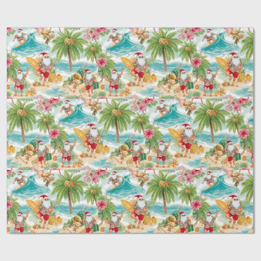 Santa Claus Christmas in July at the beach surfer Geschenkpapier (Flach)