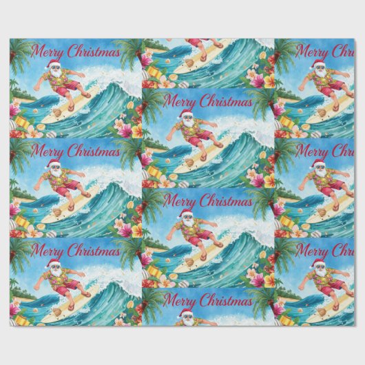 Santa Claus Christmas in July at the beach surfer Geschenkpapier (Flach)