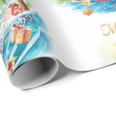 Santa Claus Christmas in July at the beach surfer Geschenkpapier (Rolleneckpunkt)