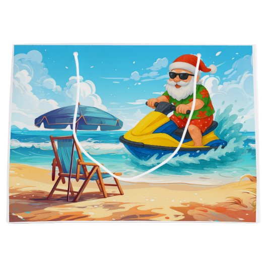 Santa Claus Christmas in July riding jet ski Große Geschenktüte (Vorderseite)