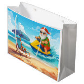 Santa Claus Christmas in July riding jet ski Große Geschenktüte (Vorderseite Schrägansicht)