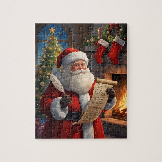 Santa Claus Christmas List Fireplace Scene Puzzle (Vertikal)