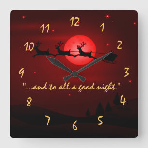 Santa Claus Christmas Midnight Red Wall Clock Quadratische Wanduhr