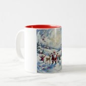 Santa Claus Christmas Scene Zweifarbige Tasse (Vorderseite Links)