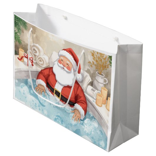 Santa Claus Christmas Spa Bath Tub Large Gift Bag Große Geschenktüte (Vorderseite Schrägansicht)