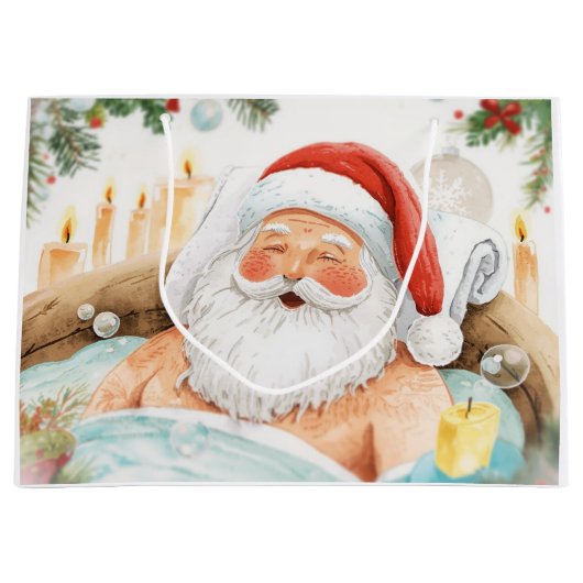 Santa Claus Christmas Spa Bath Tub Large Gift Bag Große Geschenktüte (Vorderseite)