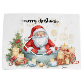 Santa Claus Christmas Spa Bath Tub Large Gift Bag Große Geschenktüte