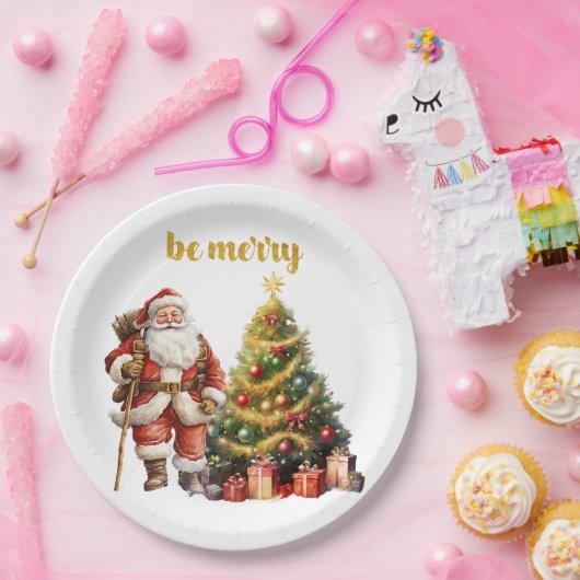 Santa Claus Christmas Tree Be Merry Pappteller (Party)